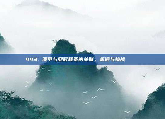 443. 澳甲与亚冠联赛的关联，机遇与挑战 ⚽🏅